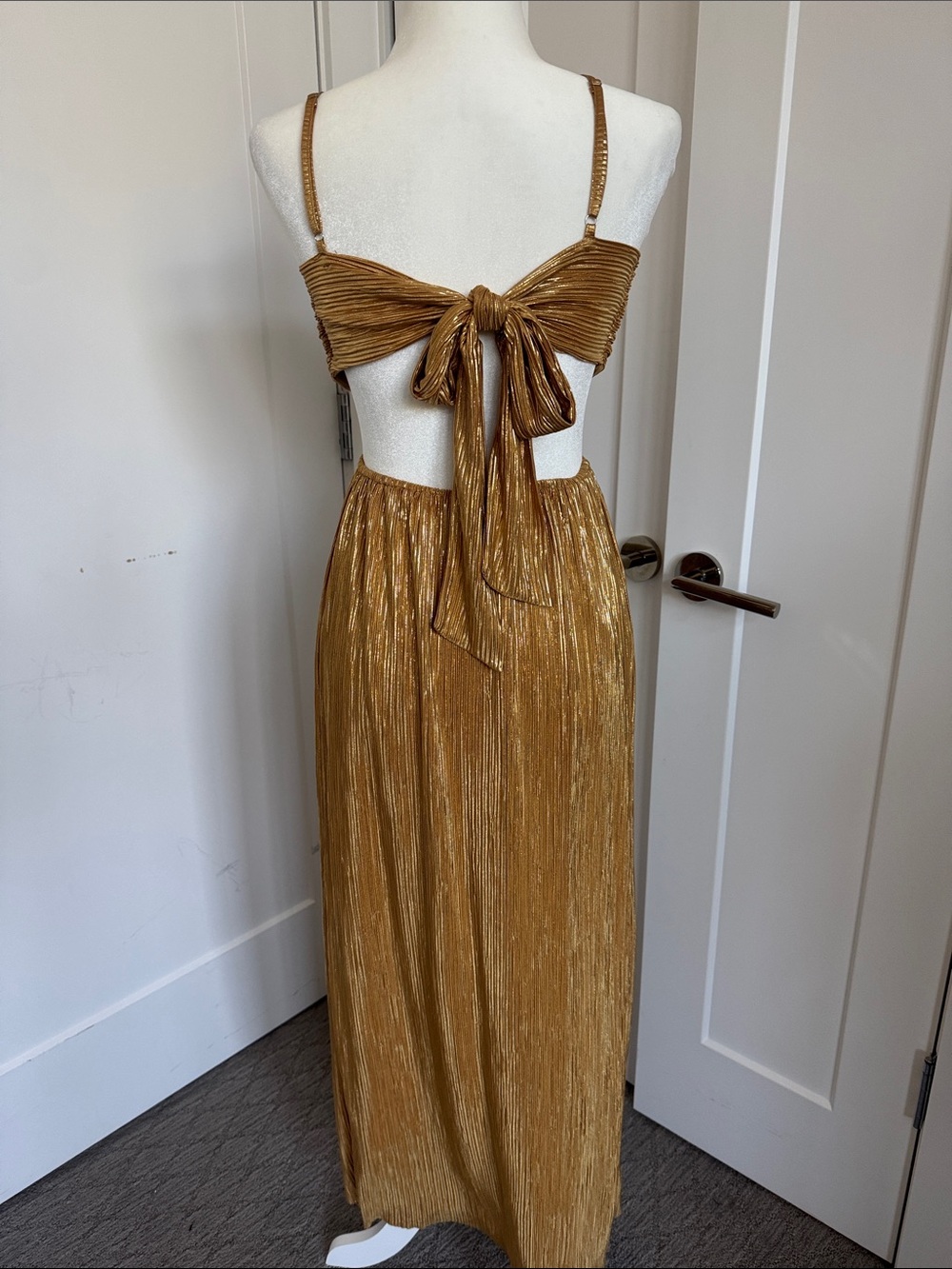 Petal & Pup Gold Plissé Cutout Maxi Dress - Picture 3 of 8